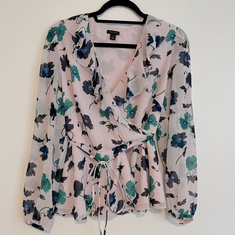 Ann Taylor Ruffle V-Neck Wrap Blouse